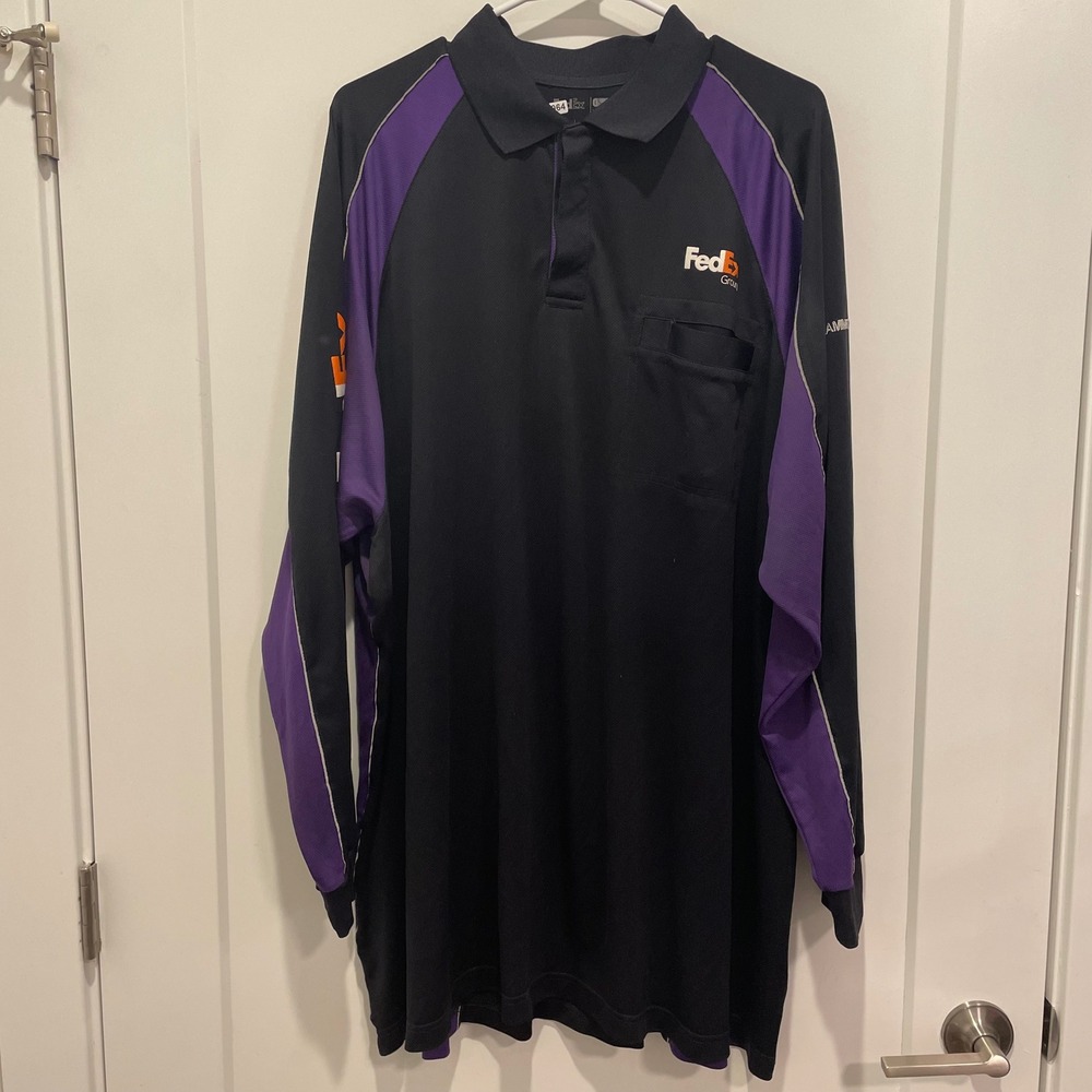 FedEx Ground Stan Herman Long Sleeve Polo Shirt Mens 3XL Black Purple Uniform